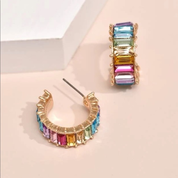 Light Rainbow Cubic Zirconia Hoop Earrings - Picture 5 of 5